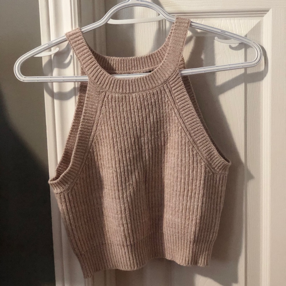 Racer Style Knit Crop Top in Blush Pink